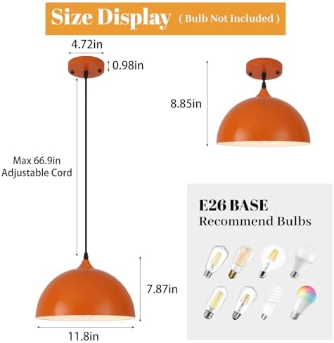 Orange Pendant Lights, 11.8" Kitchen Pendant Light 3 Pack, Industrial Pendant Light Fixtures for Kitchen Island, Farmhouse Pendant Lighting for Bedroom, Living Room, Cafe, Bar, Hallway - Image 2