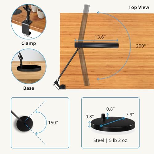 UPLIFTDESK E7 LED Desk Lamp – Adjustable 3 Color Modes, Dimmable Home Office Desk Light for Standing Desk, Dual Monitors, Aluminum Task Lamp (Silver Lamp, Silver Base) - Image 5