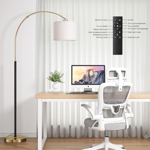 Ambimall Dimmable Arc Floor Lamp with Remote, Color Temperatures and Brightness Adjustable, Arched Floor Lamp with Rotating Head, Over Couch Arched Reading Light for Living Room (Black and Bronze) - Image 3