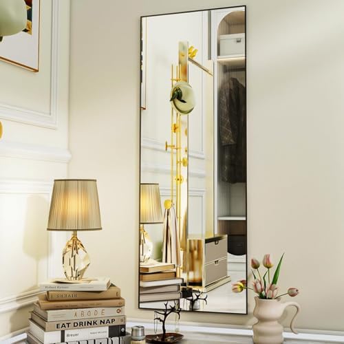 VooBang 68" x 22" Full Length Mirror, Floor Body Mirror with Stand Aluminum Alloy Frame, Standing Hanging or Leaning for Bedroom Living Room, Black - Image 3