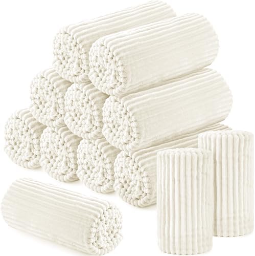 Buryeah 12 Pcs Flannel Blankets Bulk,Fall Outdoor Wedding, Light Beige by Buryeah