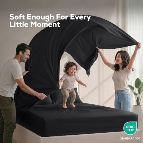 King Sheets Set, 4 Pieces 16" Deep Pocket Hotel Luxury Bed Sheets, Black - Image 5