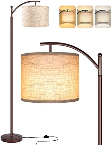 Floor Lamp for Living Room, LED Standing Lamp Tall Industrial Floor Lamp Reading for Bedroom, Office (9W LED Bulb, Beige Lampshade Included) -Oil-Rubbed Bronze by ROTTOGOON