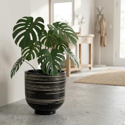 HERDUK Large Black Ceramic Planter for Indoor Trees, Modern Indoor Floor Planter Pot for Olive Trees & Faux Olive Trees, Pottery Planter with Drainage for Real Plants by Herduk