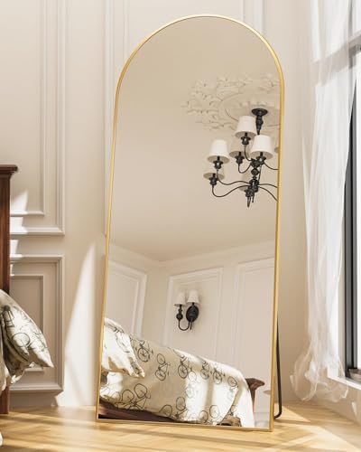 Antok 71" x32” Arched Full Length Mirror with Stand, Floor Mirror, Gold - Image 2