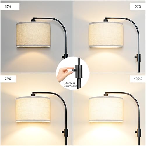 Nintiue Upgraded Modern Arc Dimmable Tall Standing Floor Lamp with Linen Shade, 1200 Lumens LED Bulb Included, for Living & Reading Room, Bedroom, Office & Nursery, Matte Black - Image 3