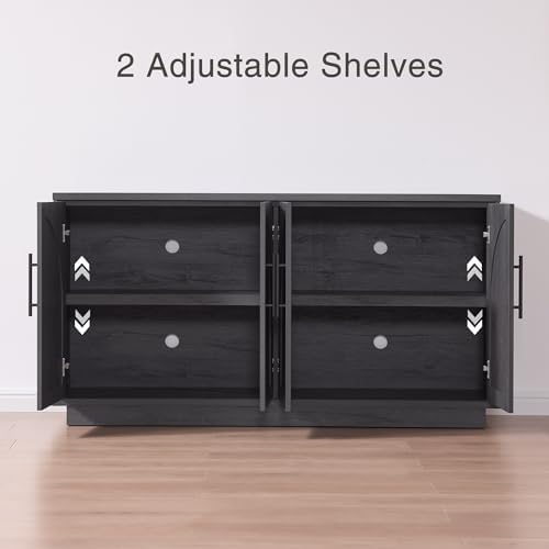 Fatmok Extra Long Console Table with Storage,Modular Buffet Sideboard Cabinet with Arched Wooden Doors for Living Room,Entryway,Hallway,Black Grey(GA,2-Piece) - Image 4