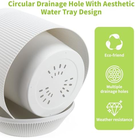 Plant Pots，Set of 2 Plastic Large Pots for Indoor Plants,Flower Pots Outdoor Planters with Drainage Hole and Seamless Saucer,(White 15Inches) - Image 6