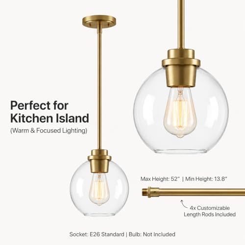 Gold Globe Pendant Light, 3-Pack Modern Clear Glass Hanging Fixture - Image 4