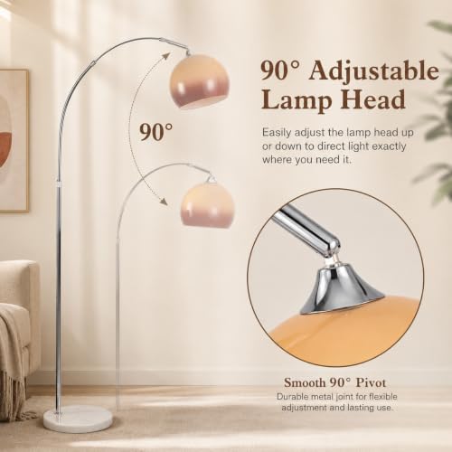Modern Arc Floor Lamp with Orange Glass Shade, Mid Century Standing Lamp - Image 6