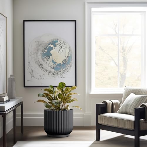 Kante Large Round Pedestal Black Concrete Planter 16.7" Dia, Outdoor - Image 3