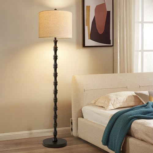 Wood Floor Lamps for Living Room Rattan Floor Lamp with Remote Control& 3 Color Temperature,Dimmable Rustic Floor Lamp Black Mid Century Modern Standing Lamp Tall Farmhouse Floor Lamp For Bedroom - Image 3