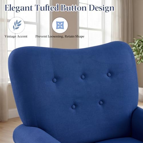 YOLENY Modern Accent Chair,High Back Armchair,Upholstered Fabric Button Single Sofa with Wooden Legs for Living Room,Bedroom,Club,Light Blue - Image 4
