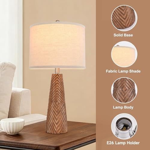 Terpsichore Nightstand Lamp Bedside Lamps Set of 2 Vintage Rustic Farmhouse Table Lamp 3 Way Dimmable Horizontal Stripe Light,for Living Room Bedroom,USB A+C (Brown, Hing 24 Inch) - Image 4