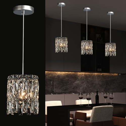 1-Light Modern K9 Crystal Pendant Lights Kitchen Island, Chrome by NISIDUN