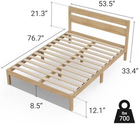 LIFEMENT Full Bed Frame with Headboard Classic Wood Platform, Noise Free, Under Bed Storage, No Box Spring Needed, Easy Assembly, Natural - Image 2