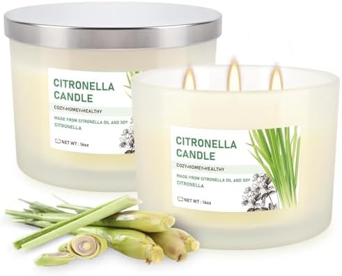 Citronella Candle Set of 2, 14oz Frosted Jar Triple-Wick, Clean & Smokeless for Outdoor Patio, Garden, Deck, Porch Ambiance with Natural Citronella Scent - Image 2