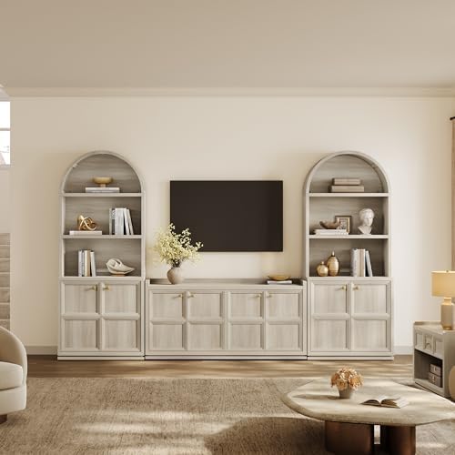 SICOTAS 61.7" 4-Door Buffet Sideboard Cabinet Living Room, Grey White Oak - Image 4