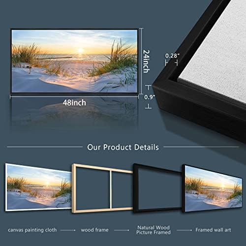 MHARTK66 Canvas Wall Art For Living Room Large Wall Decor For Office Bedroom Poster Art Prints Sun Seascape Wall Painting Blue Ocean Pictures Artwork For Walls Black Wood Framed 24" X 48" - Image 6
