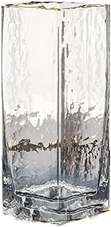 Geometric Square Painted Gold Edge Water Corrugated Translucent Glass Vase Home Table Decoration (F-10in) by Unknown