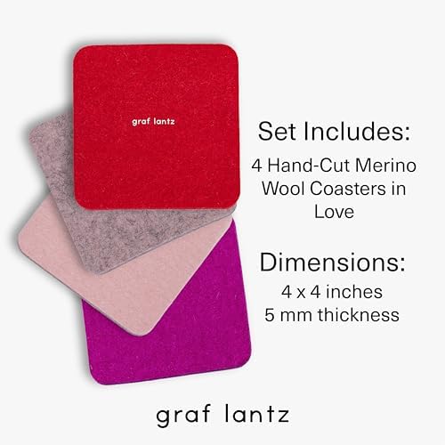 Graf Lantz - Bierfilzl Merino Wool Square Coasters Set of 4 - Love (4"x4"x5mm) - Absorbs 30% of Weight - Natural German Wool - Heat Resistant, Sustainable, Reusable - Home Decor, Coffee Table Decor - Image 4