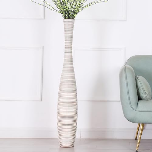 Leewadee Decorative Tall Floor Vase for Living Room Decor, 41 inches, White Wash, Resin by Leewadee