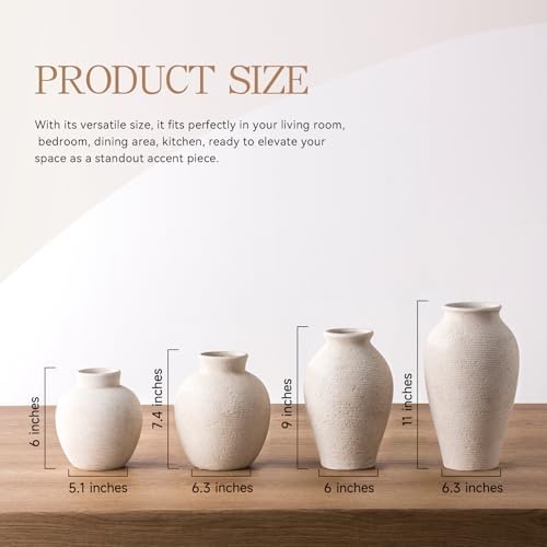 Vanselia Ceramic Flower Vase Home Decor - Farmhouse Table Vases Rustic Vintage Living Room Kitchen Bedroom Decorations for House Book Shelf Office Coffee Desk Dining Fireplace (7.4" Rustic) - Image 2