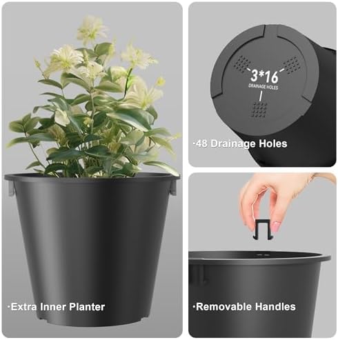 Kante Set of 2 Black Plastic Round Planters 15" Tall Home & Outdoor - Image 7