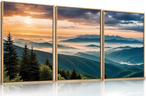LHIUEM Large Nature Mountain Sunrise Framed Canvas Wall Art, Abstract Landscape Art Print for Living Room, Bedroom, Office - 16"x24"x3 by LHIUEM