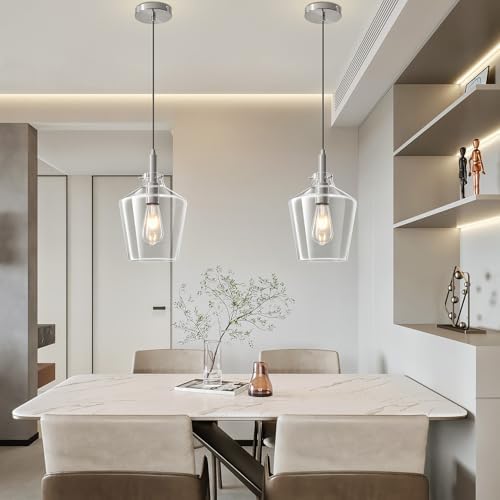 Glass Pendant Lighting for Kitchen Island Foyer 1 Pack Nickel Clear 8 Inch - Image 6