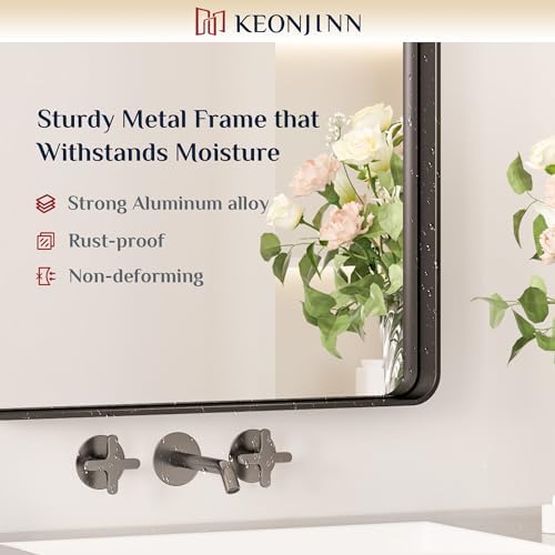 Keonjinn 55 x 30 Inch Black Bathroom Mirror, Tempered Glass Vanity Mirror - Image 5