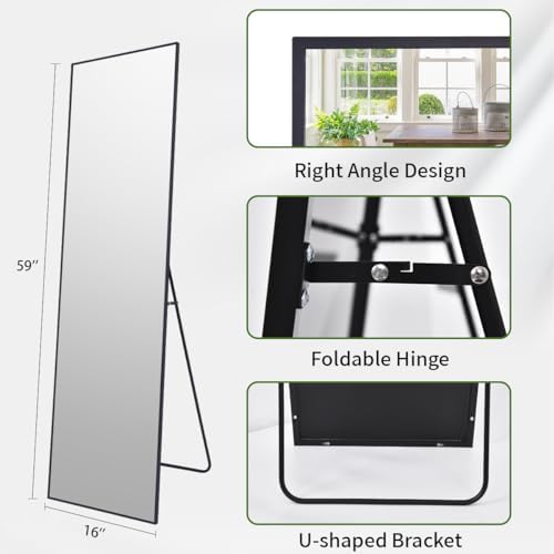 BEAUTYPEAK Full Length Mirror, 59"x16" Floor Mirrors, Black - Image 5