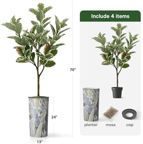 Artificial Tree in Modern Planter, Fake Rubber Silk TRE for Indoor and Outdoor Home Decoration - 70" Overall Tall (Plant Pot Plus Tree) - Image 5