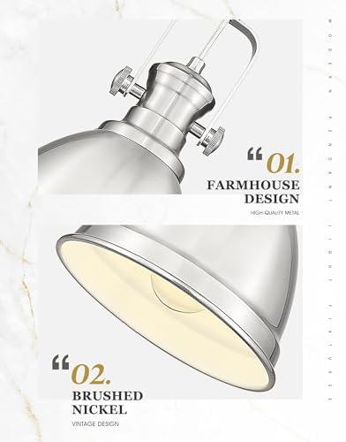 Pendant Lights Kitchen Island, 8" Farmhouse Hanging Lights Fixtures with Metal Shade, Rustic Kitchen Pendant Lighting Over Island for Dining Room, Brushed Nickel, AD-2151-1PM-SN - Image 3