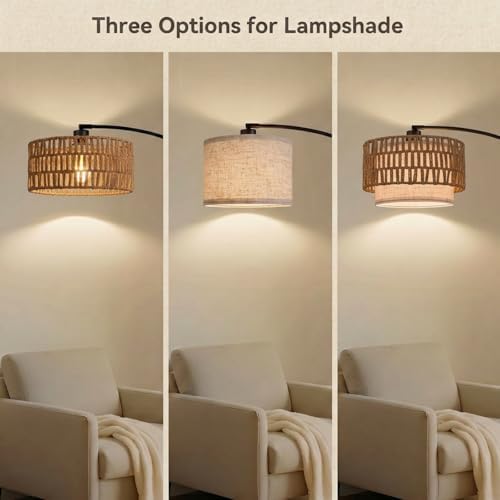 Arc Floor Lamp for Living Room with 12W Bulb,61.5"-72.4" Height Adjustable Rattan Floor Lamps with 3 Color Temps, Farmhouse Arched Standing Lamp,Boho Floor Lamp, Arched Floor Lamps for Bedroom, Office - Image 5