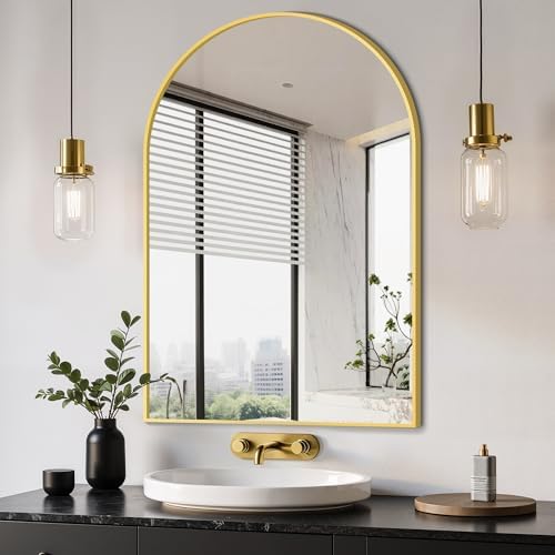 Delma Arched Bathroom Mirror, 24"x36", Gold by Delma