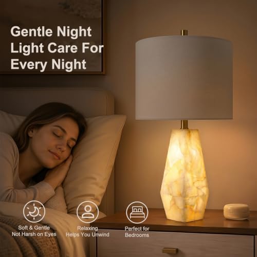 Scenekoy Alabaster Table Lamps Set of 2, Modern Desk lamp with Night Light - Image 5