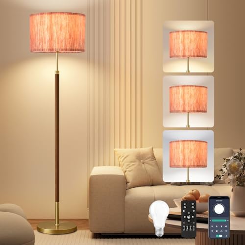 Wood Floor Lamp with 3 Color Temperatures,Vintage Floor Lamp with Remote Control,Dimmable Farmhouse Floor Lamp Mid Century Modern Standing Lamp Farmhouse Tall Pole Lamp for Living Room Bedroom by ZECOXOL