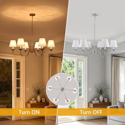 35.83" Brushed Nickel Chandeliers for Dining Room with Fabric Shade 6 Light - Image 7