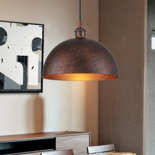 Lingkai 11.8” Industrial Metal Dome Pendant Light, Rust Industrial Pendant Lights for Kitchen Island, Dimmable Hanging Light Fixtures Compatible for Kitchen Island, Dining Room - Image 5