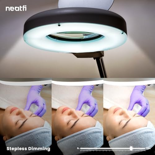 Neatfi LED Magnifying Lamp with Clamp | 12W | 60 SMD LEDs |1,200 Lumens | Adjustable Step Dimming | 2.25x Magnification Desk Lamp Magnifier for Crafts, Painting, and Hobbies (Black-2, 5-Diopter) - Image 3
