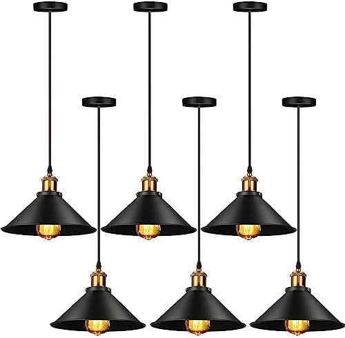 Retisee 6 Pcs Industrial Pendant Light, Vintage Metal E26 Base, Black by Retisee