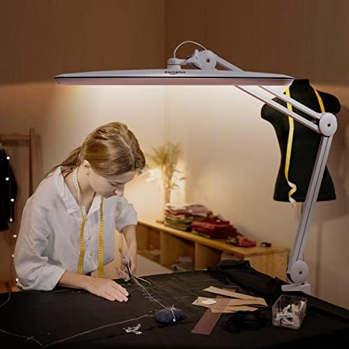 Task Lamp with Clamp, Bright 117PCS LEDs, Metal Swing Arm 24W 2200 Lumen Dimmable Led Desk Lamp for Architect Home Office Study Reading Dorm Workbench Craft, 23 Inch Working Lamp(White) - Image 6