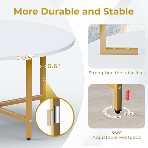 Coffee Table, 23.6" Round Coffee Table, White & Gold Leg Living Room Tables - Image 5