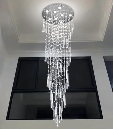 D24'' x H78'' Modern Crystal Chandelier High Ceiling Chandeliers for Entryway Glam Chandelier Large Raindrop Chandeliers LED Dimmable Light Fixtures for Staircaes Foyer Hallway Living Room - Image 5