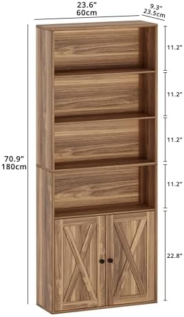 IRONCK Industrial Bookshelves and Bookcases with Doors Floor Standing 6 Shelf Display Storage Shelves 70 in Tall Bookcase for Home Office, Living Room - Image 3