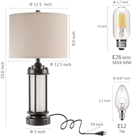 AIEAMPDO 25'' Set of 2 Modern Table Lamps for Bedroom with 2 USB C+A Ports - Image 5