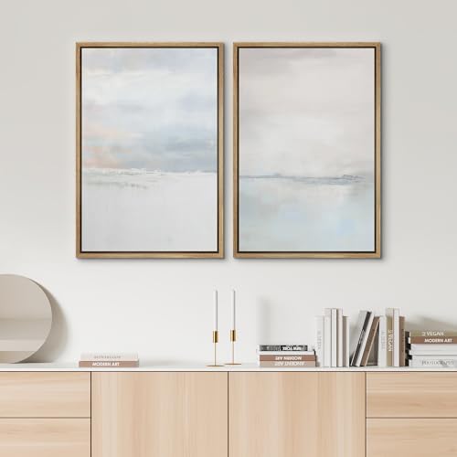 SIGNWIN Framed Canvas Print Wall Art Set Pastel Gray Watercolor Landscape Abstract Shapes Illustrations Minimal Decorative Boho Nordic Relax/Zen for Living Room, Bedroom, Office - 16"" x24 x2 Natural - Image 3