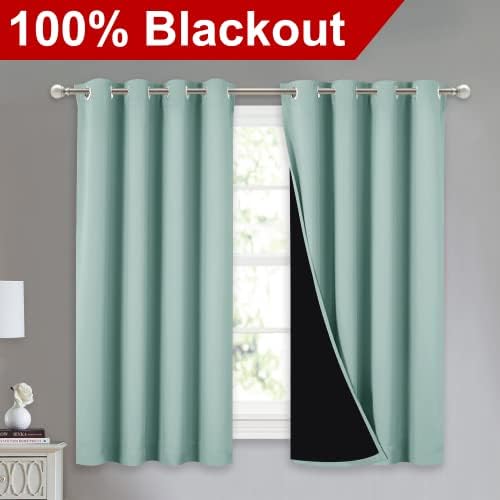 NICETOWN 100% Blackout Curtains 54 inches Long, Double-Deck Completely Blackout Window Treatment Thermal Insulated Lined Drapes for Small Window (Aqua Blue, 1 Pair, 52 inches Width Each Panel) - Image 2