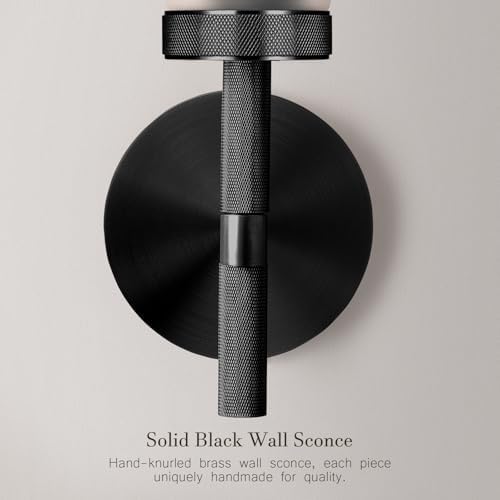 Black Knurled Wall Sconce, 20" Bathroom Wall Sconce 2Pc, Glass Tube and Brass Wall Sconces Lighting, Wall Light Mirror Sconces,Vanity Sconce Lights for Bath, Bedroom, Living Room, Hallway - Image 2